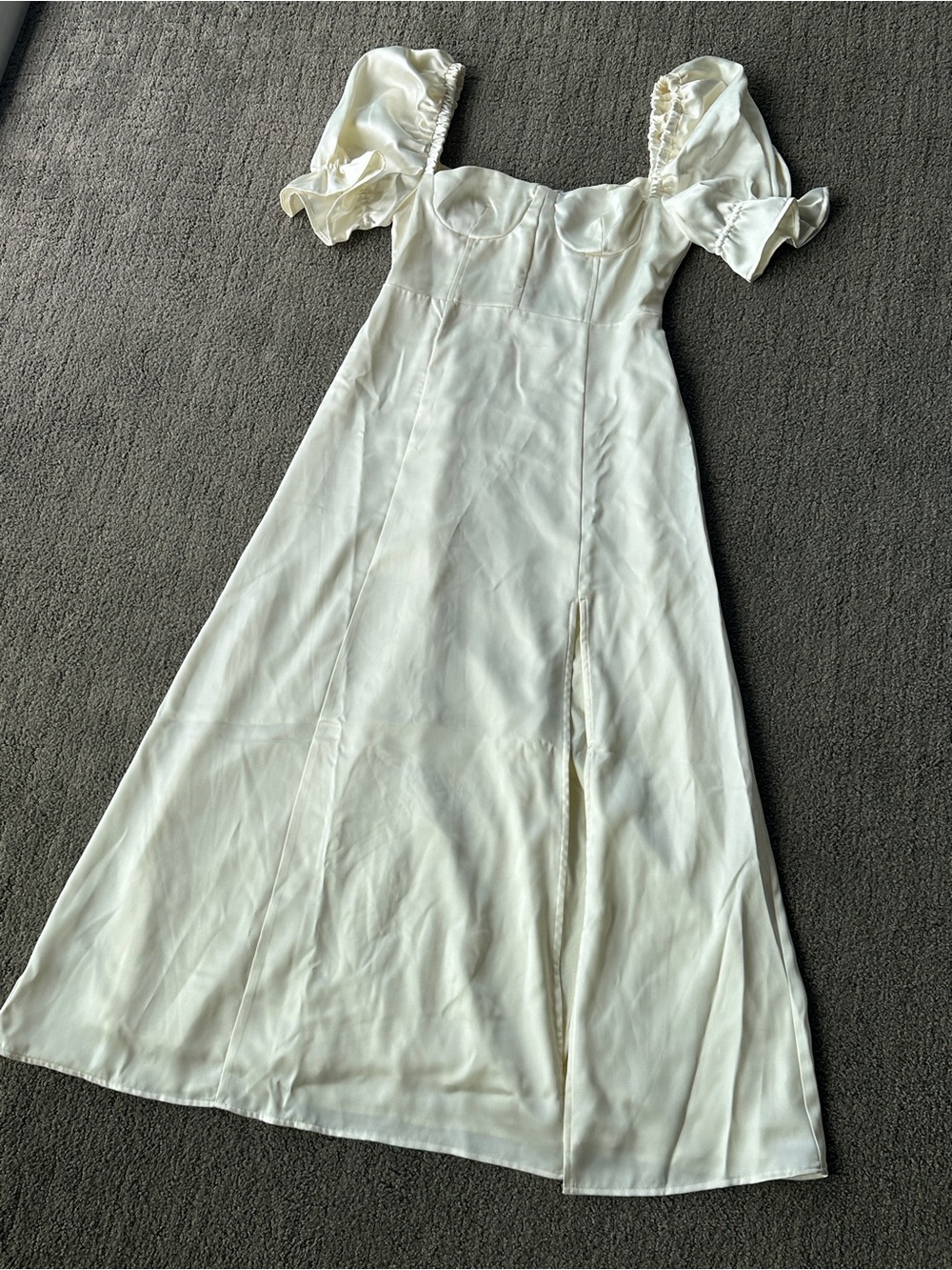 We Wore What Puff Sleeve Satin Charmeuse Midi Dress Bridal White - Size 2